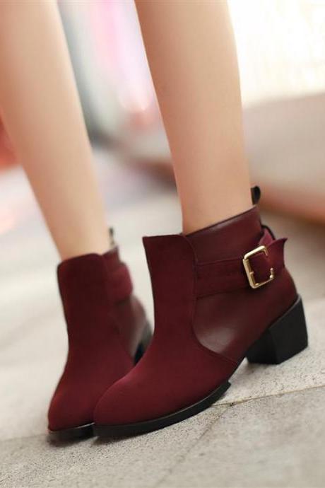 red boots flat heel
